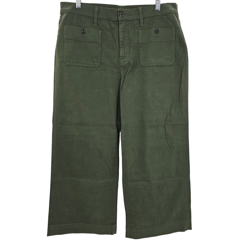 J. Crew Womans size 32 Petite Sailor Wide Leg Denim Chino Pant Green BY639 NEW